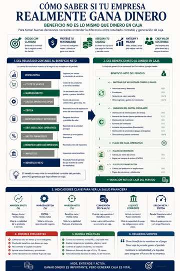 Infografía sobre Beneficio Neto vs Dinero en Caja